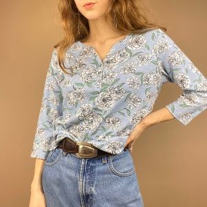 Vintage Light Blue Floral Long Sleeve